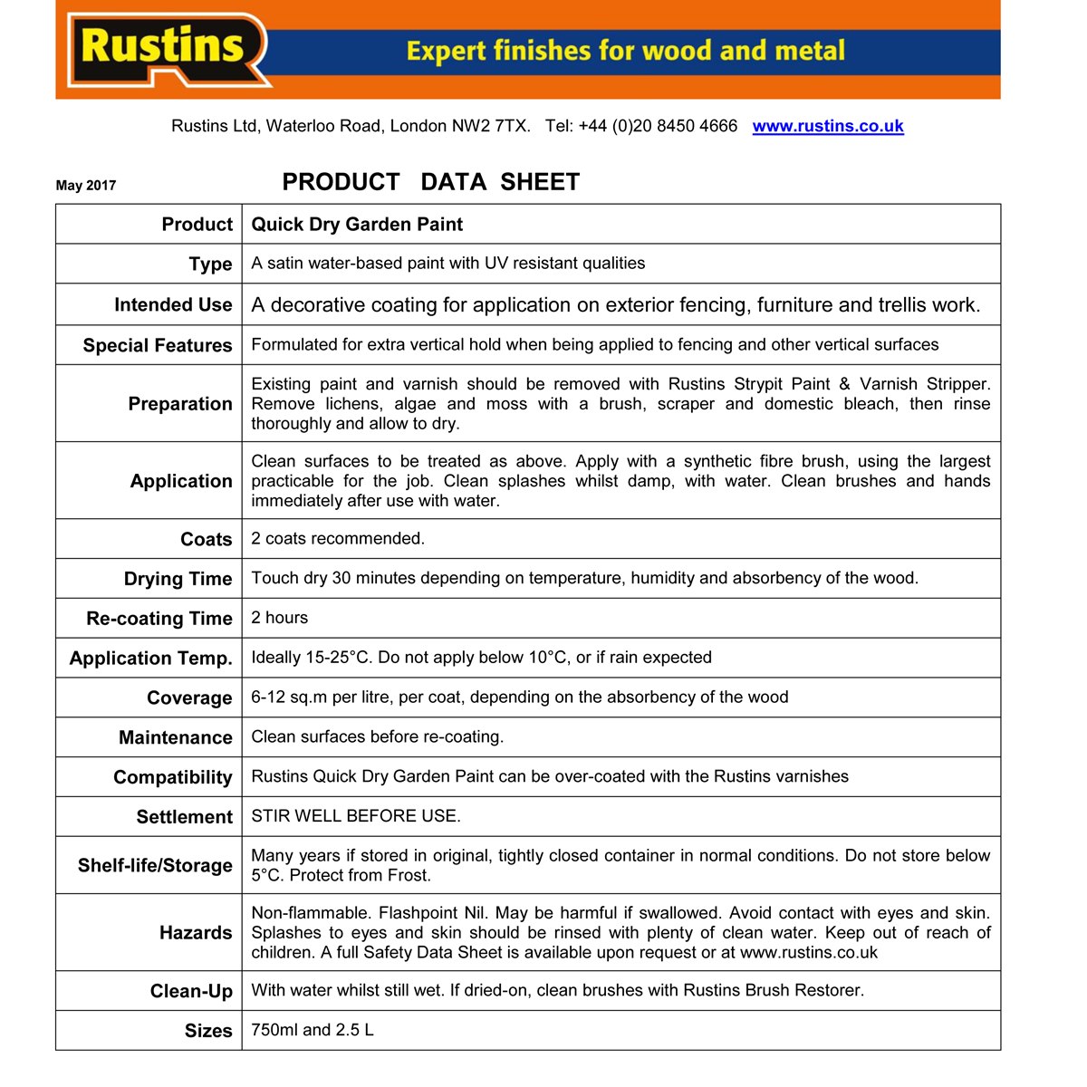 Rustins Quick Dry Garden Paint Usage Instructions