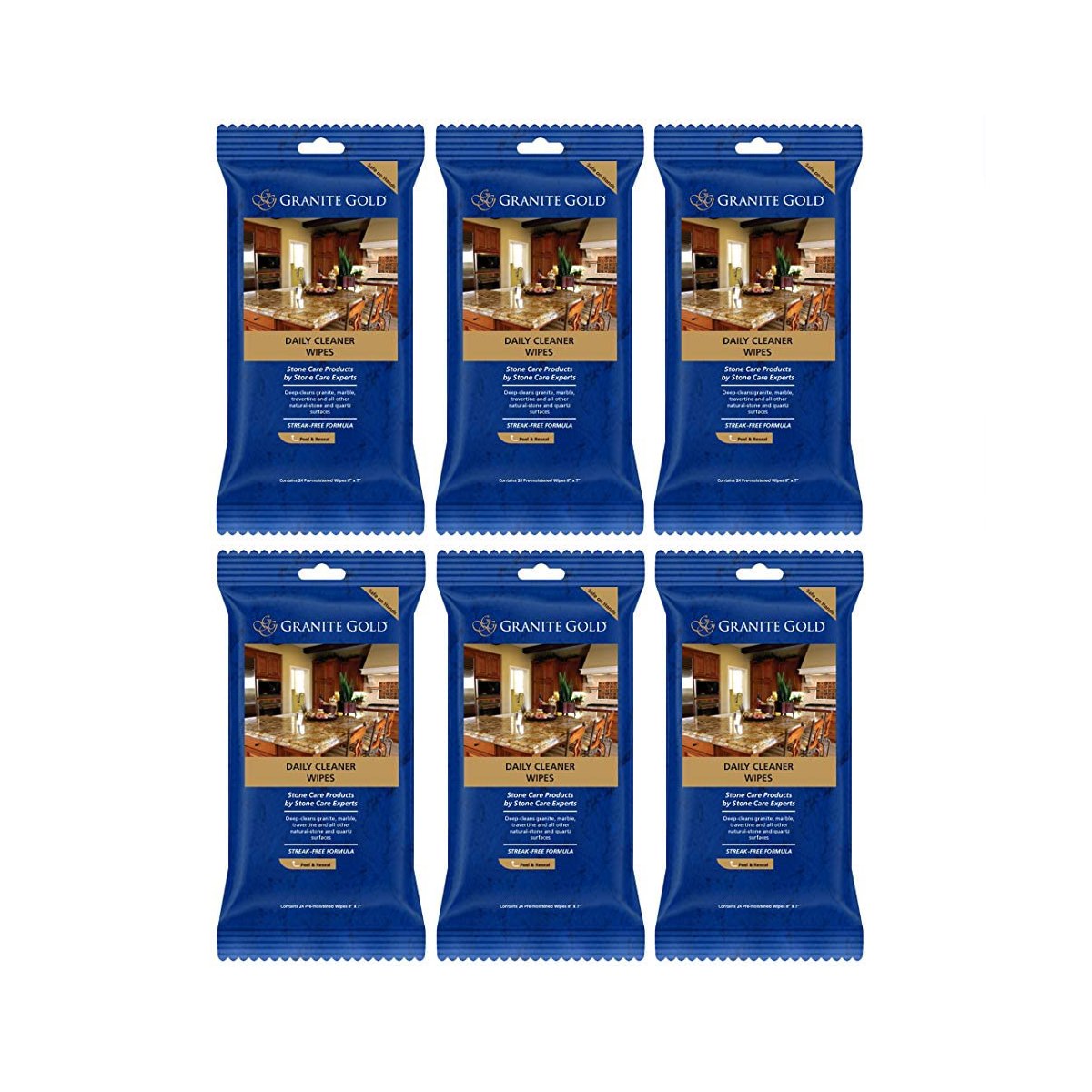 Case of 6 x Granite Gold Daily Cleaner Wipes Pack of 24 Wipes