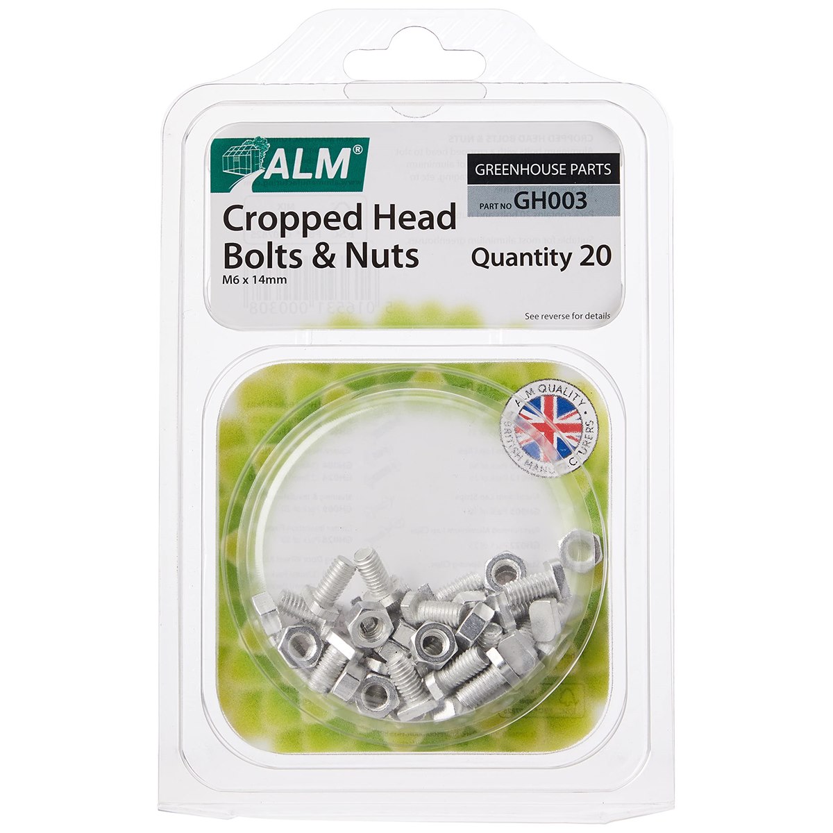 ALM GH003 Cropped Head Bolts and Nuts 20 Pack