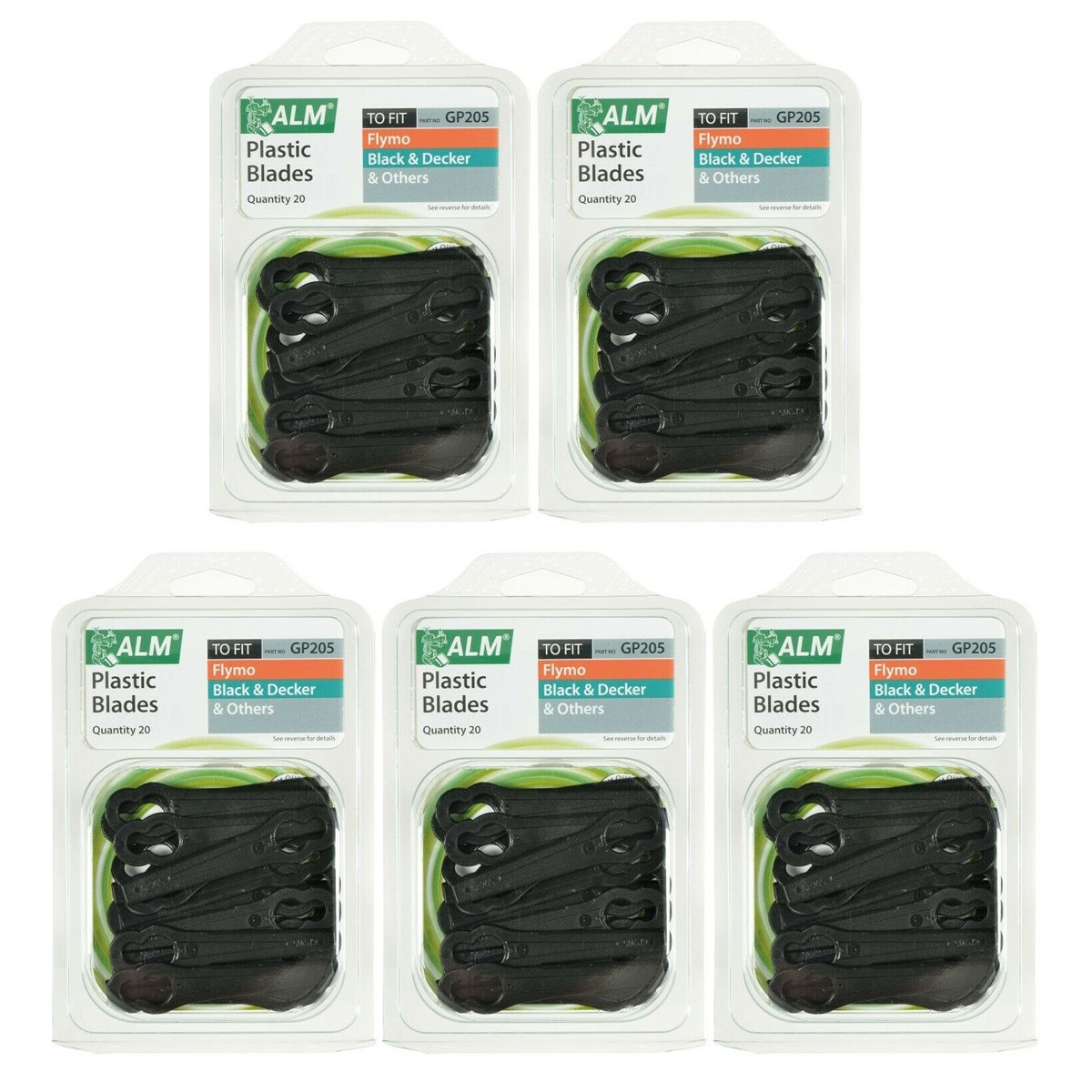 Case of 5 x ALM GP205 Plastic Blades Black and Decker, Flymo Lawnmowers Pack of 20