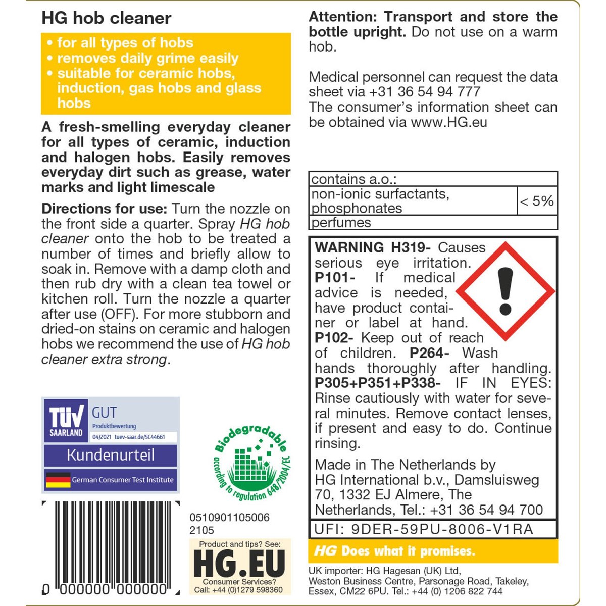 HG Hob Cleaner Spray Usage Instructions