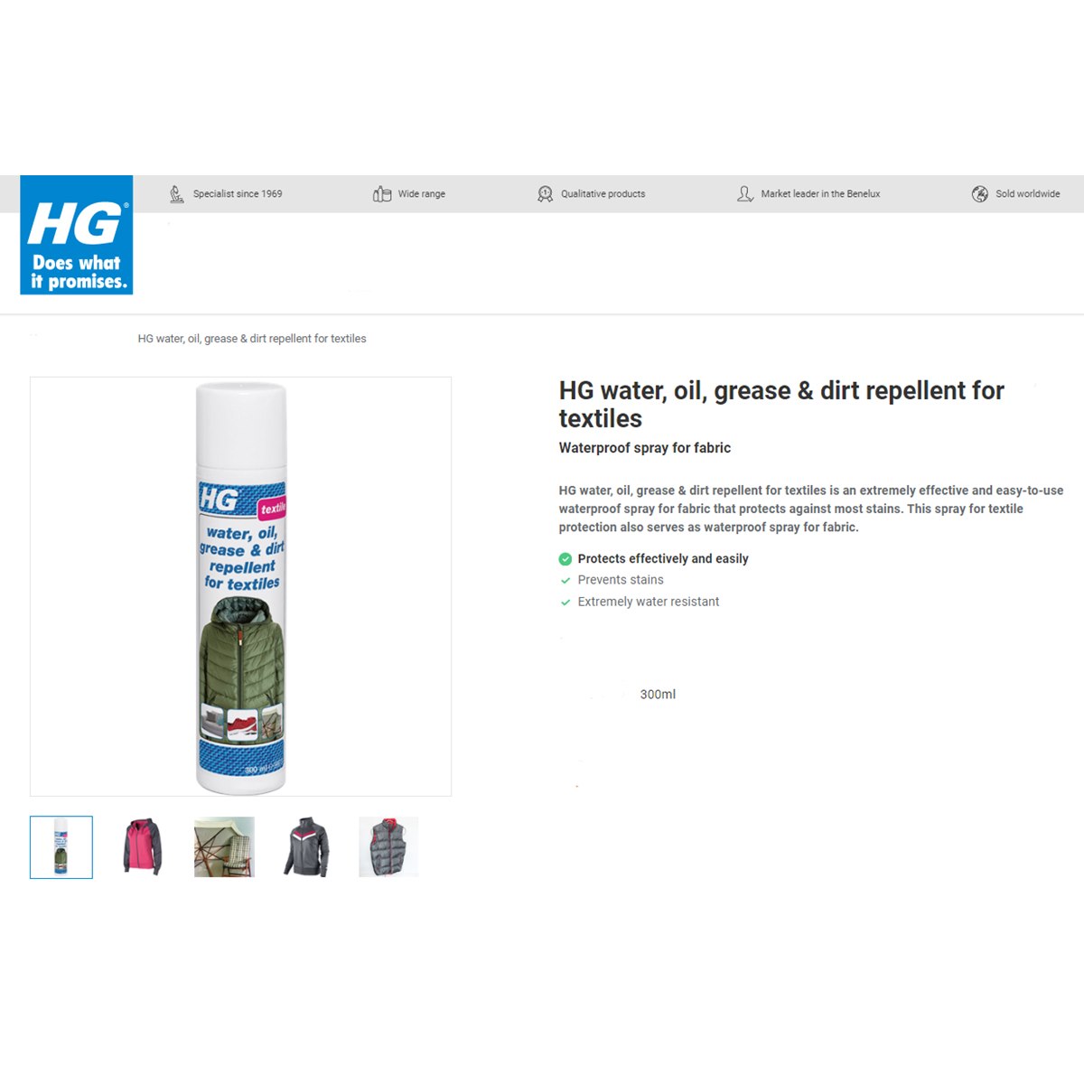 HG Water Repellent Spray for Outdoor Clothing
