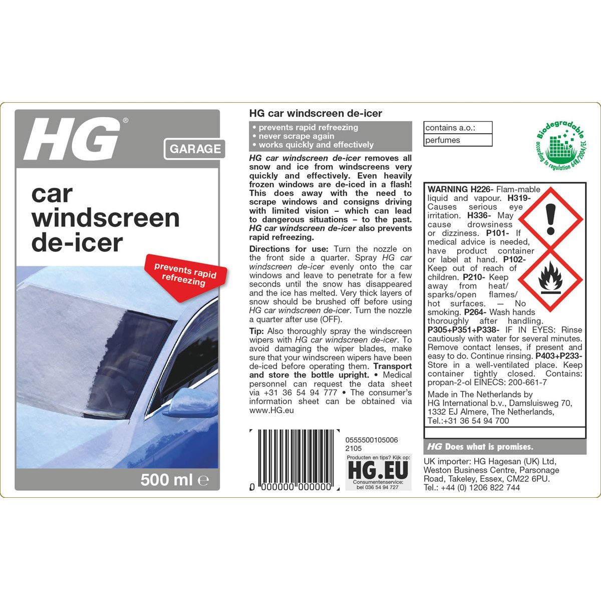 HG Car Windscreen De-Icer Usage Instructions