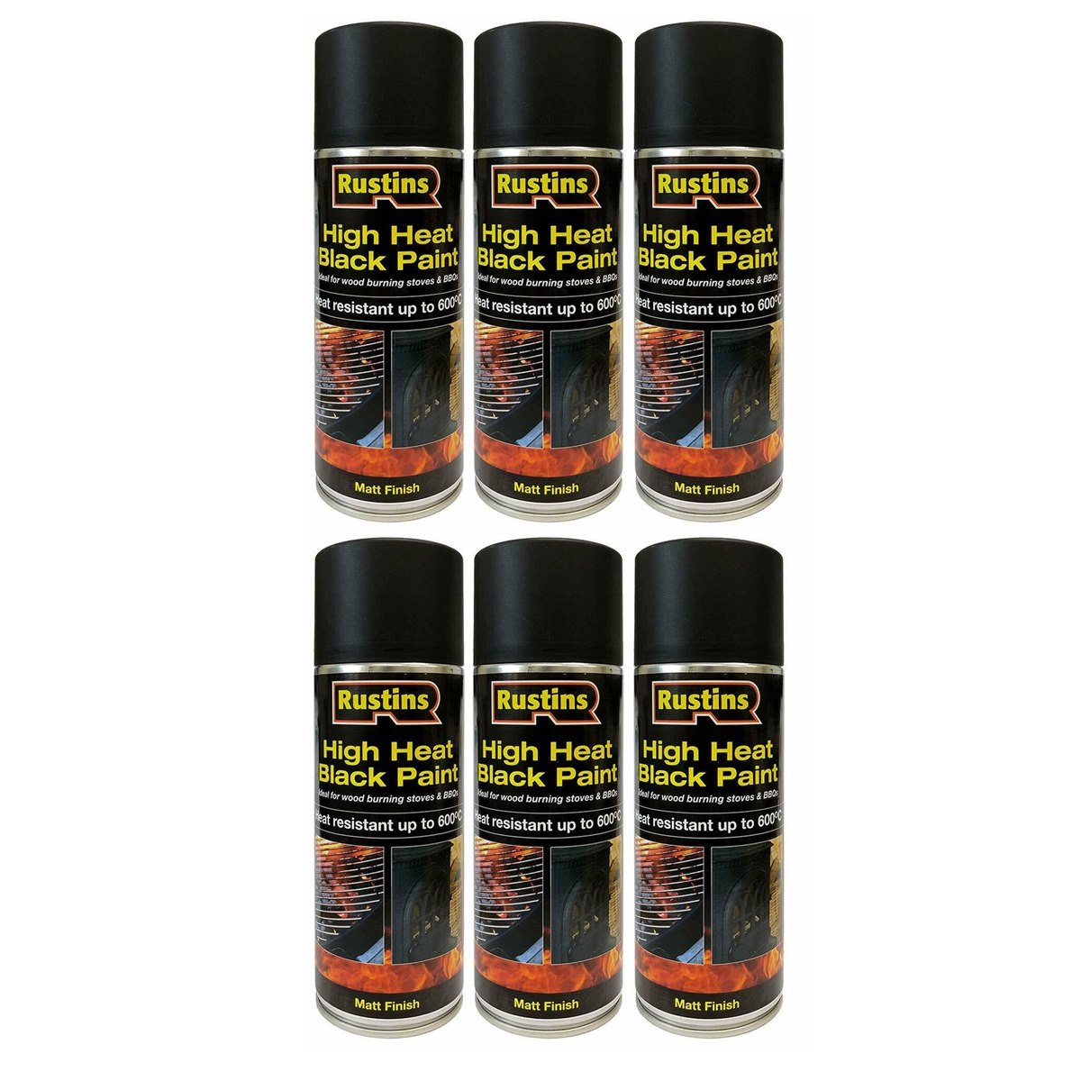 Case of 6 x Rustins High Heat Black Paint Spray 400ml