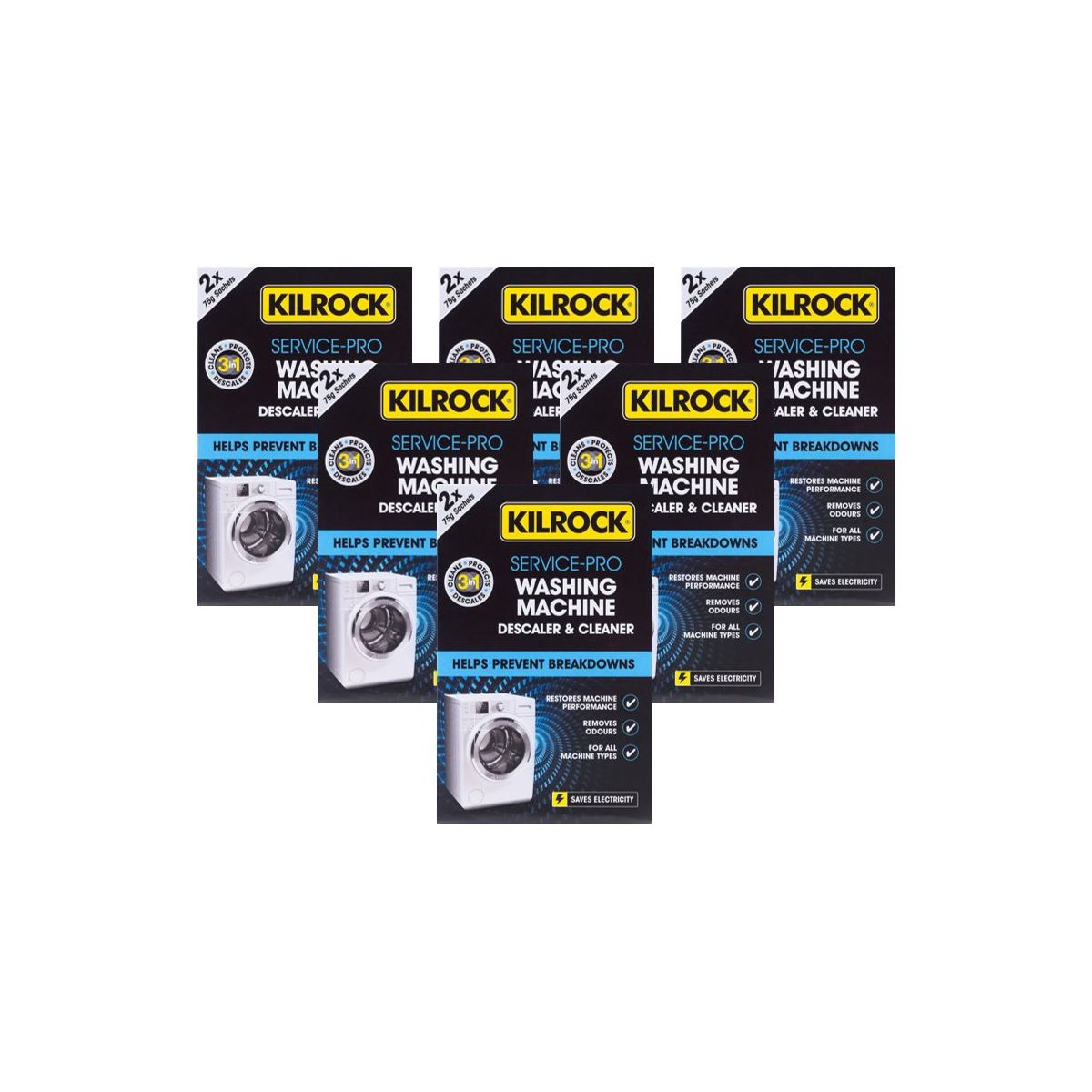 Case of 6 x Kilrock Service Pro Washing Machine Descaler and Cleaner 2 x 75g Sachets