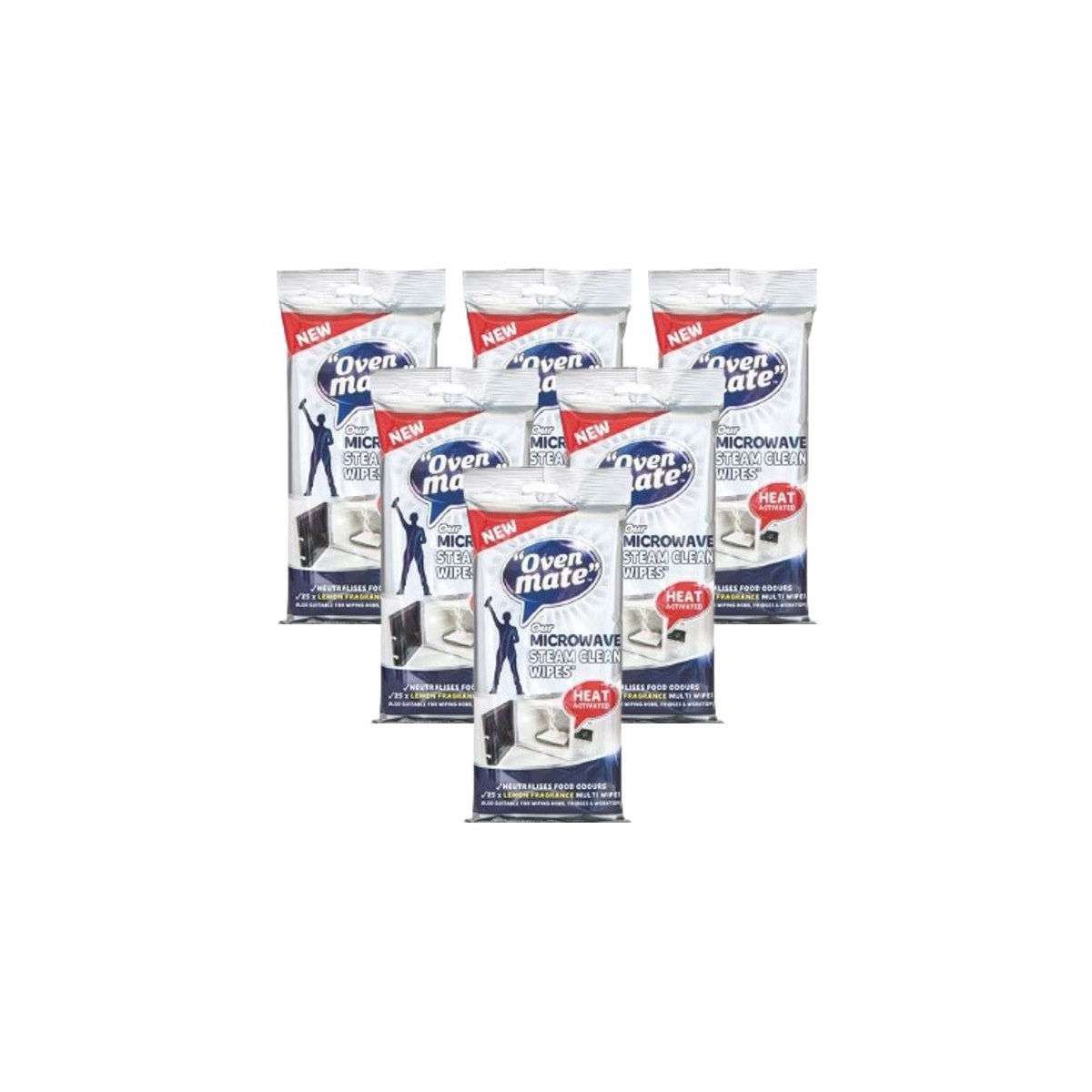 Case of 6 x Oven Mate  Microwave Steam Clean Wipes 25 Pack