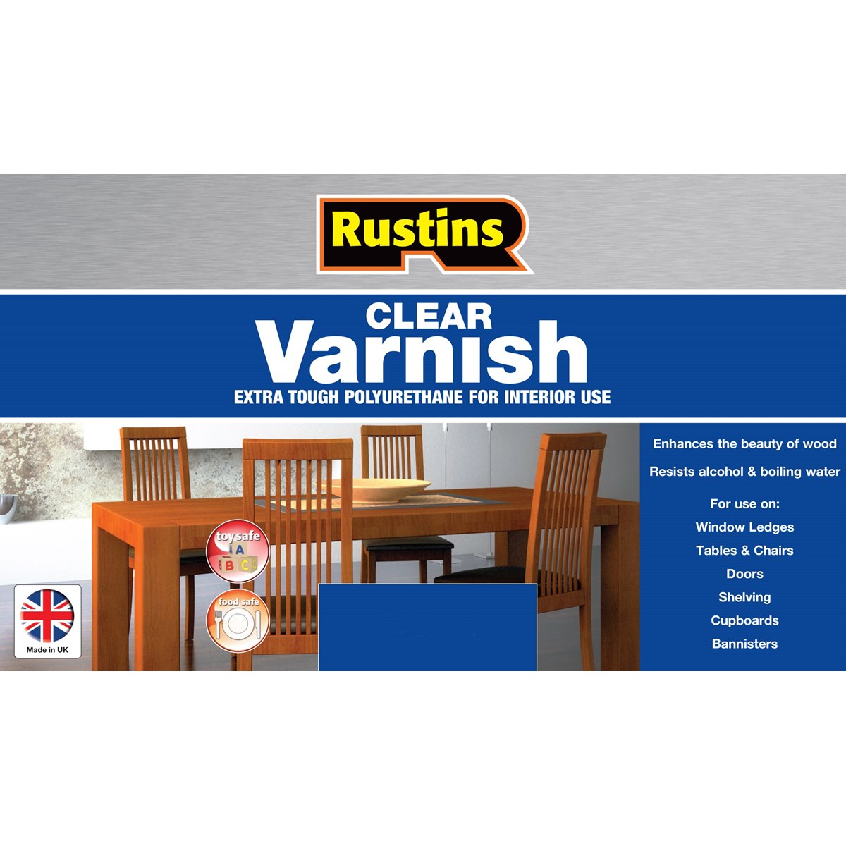 Rustins Polyurethane Gloss Clear Varnish 250ml
