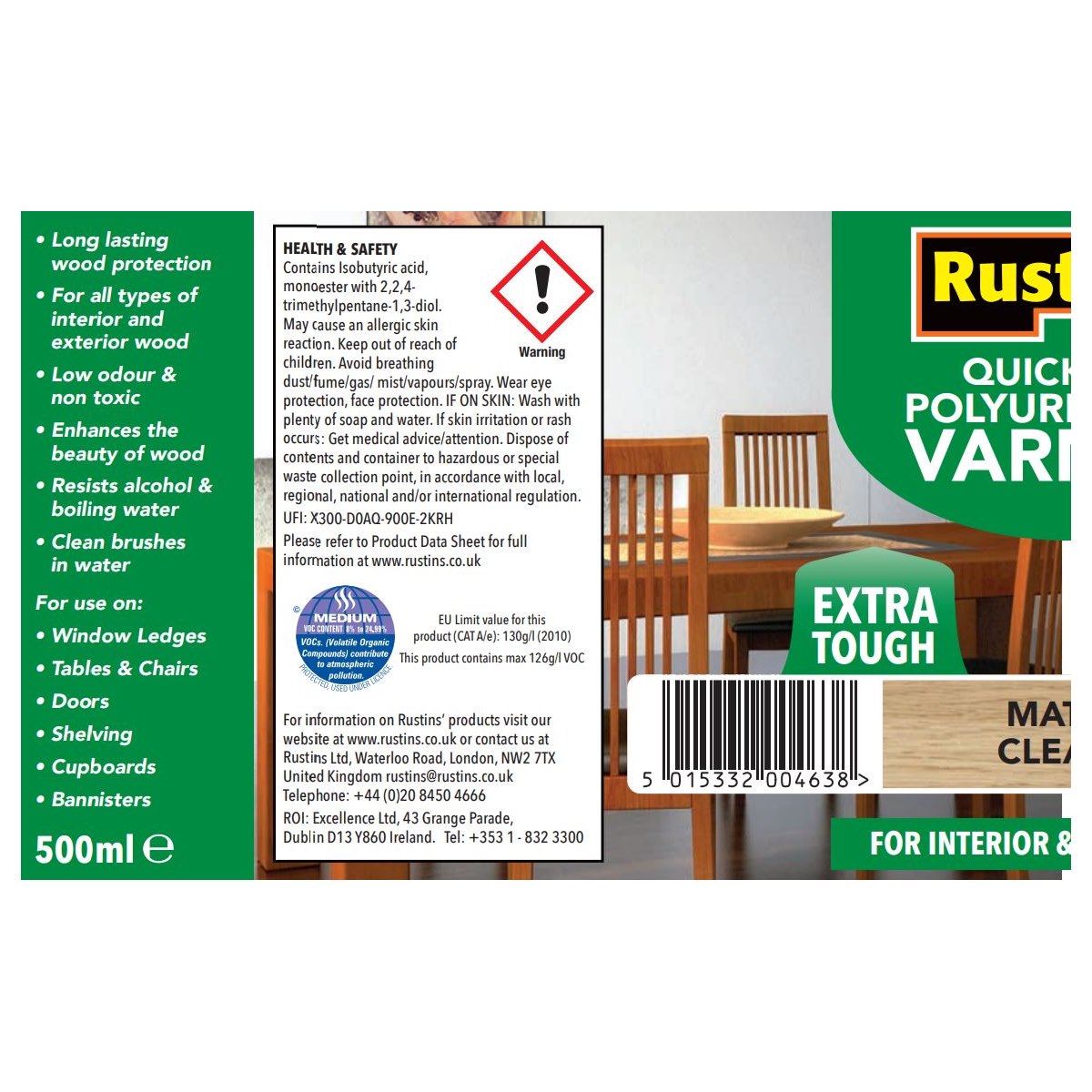 1 HOW Rustins QD Polyurethane Vanish Extra Tough Gloss Clear 500ml