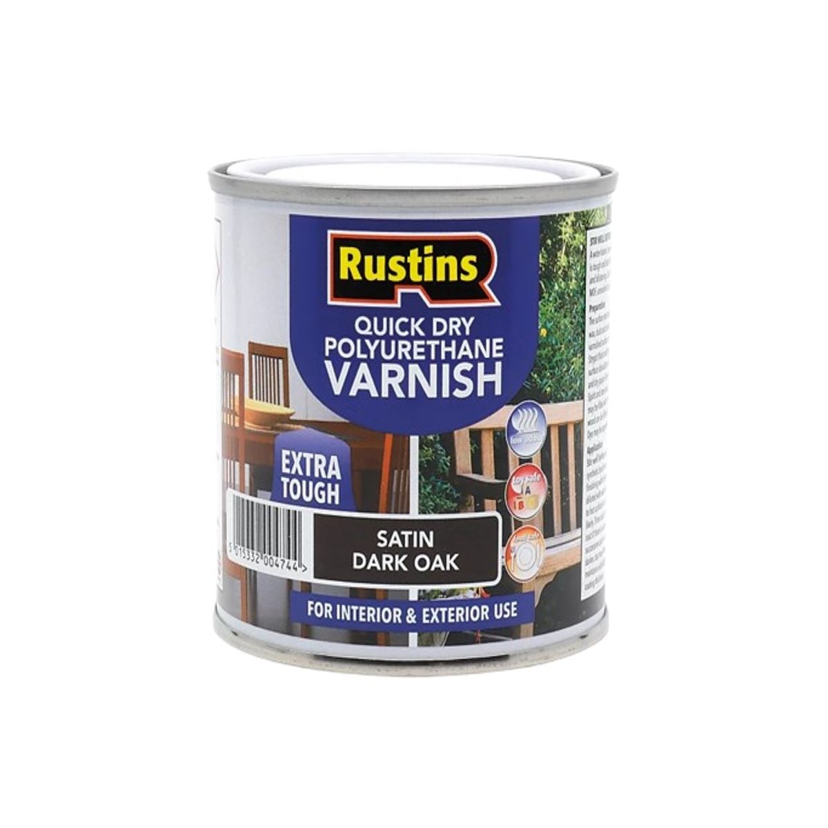 Satin Dark Oak 2.5L Rustins Quick Dry Polyurethane Varnish Extra Tough Interior and Exterior Use
