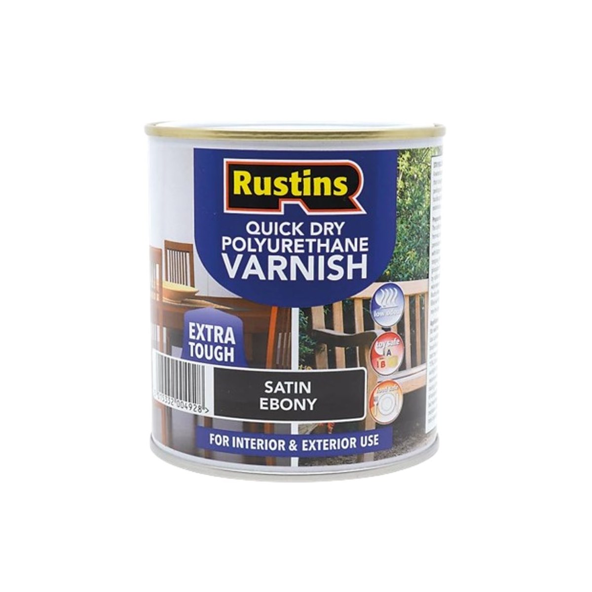 Satin Ebony 2.5L Rustins Quick Dry Polyurethane Varnish Extra Tough Interior and Exterior Use