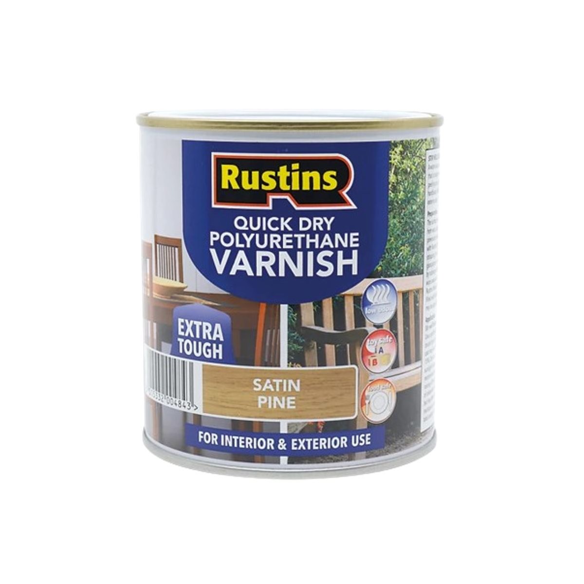 Satin Pine 2.5L Rustins Quick Dry Polyurethane Varnish Extra Tough Interior and Exterior Use