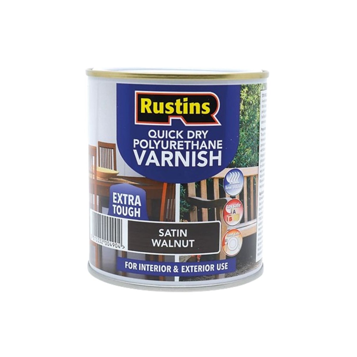 Satin Walnut 2.5L Rustins Quick Dry Polyurethane Varnish Extra Tough Interior and Exterior Use