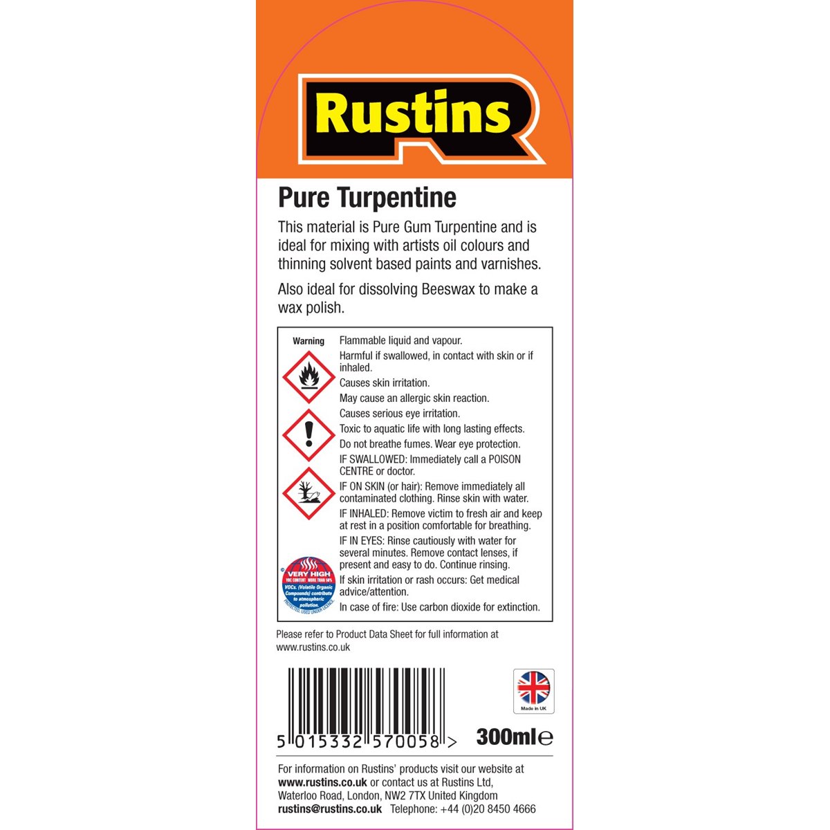 Rustins Pure Turpentine Usage Instructions