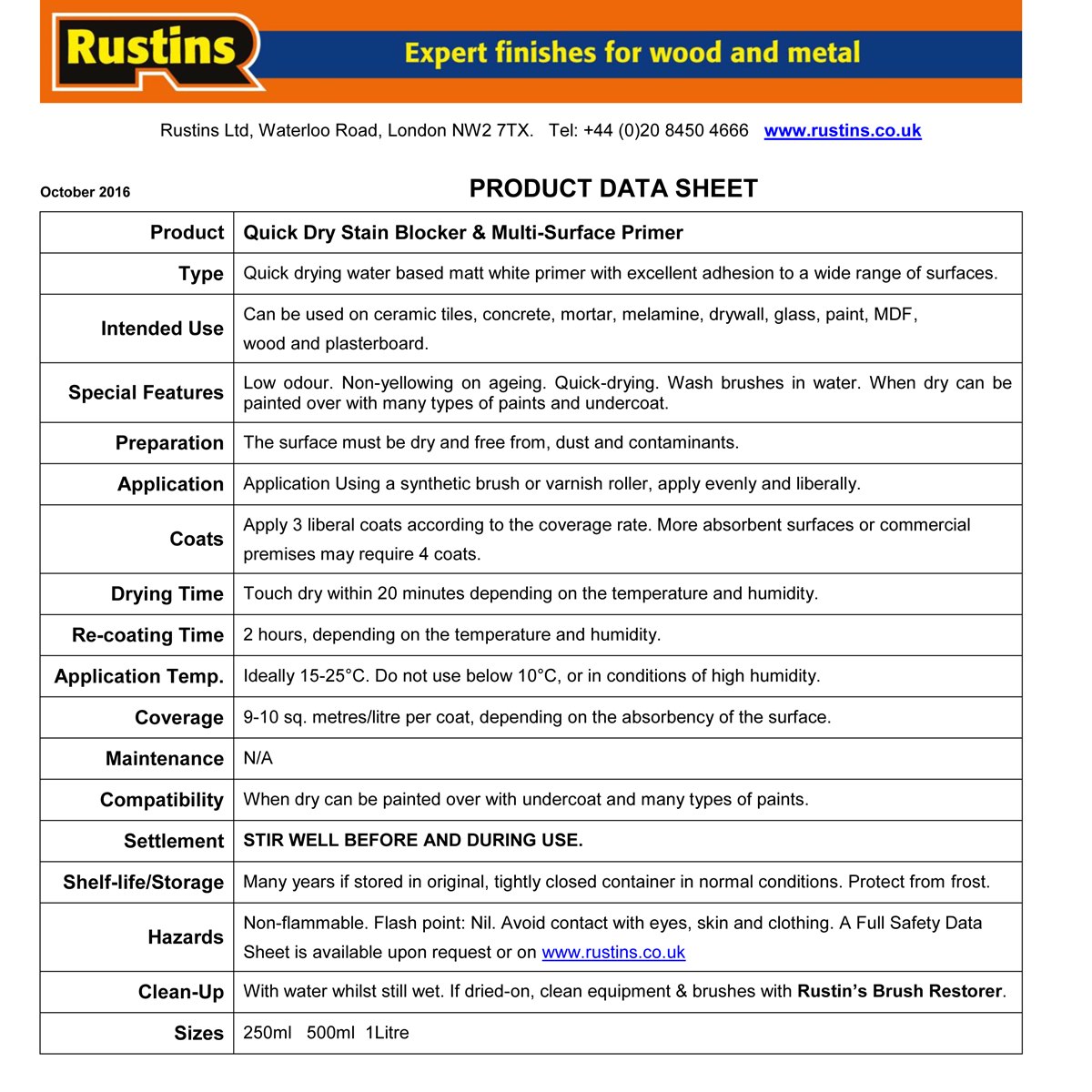 Rustins Quick Dry Stain Blocker Multi-Surface Primer Usage_Instructions