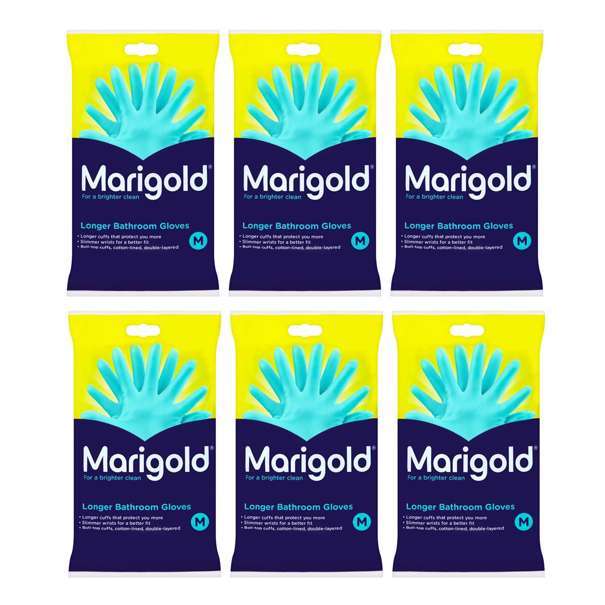 Case of 6 x Marigold Longer Sleeved Bathroom Gloves Medium