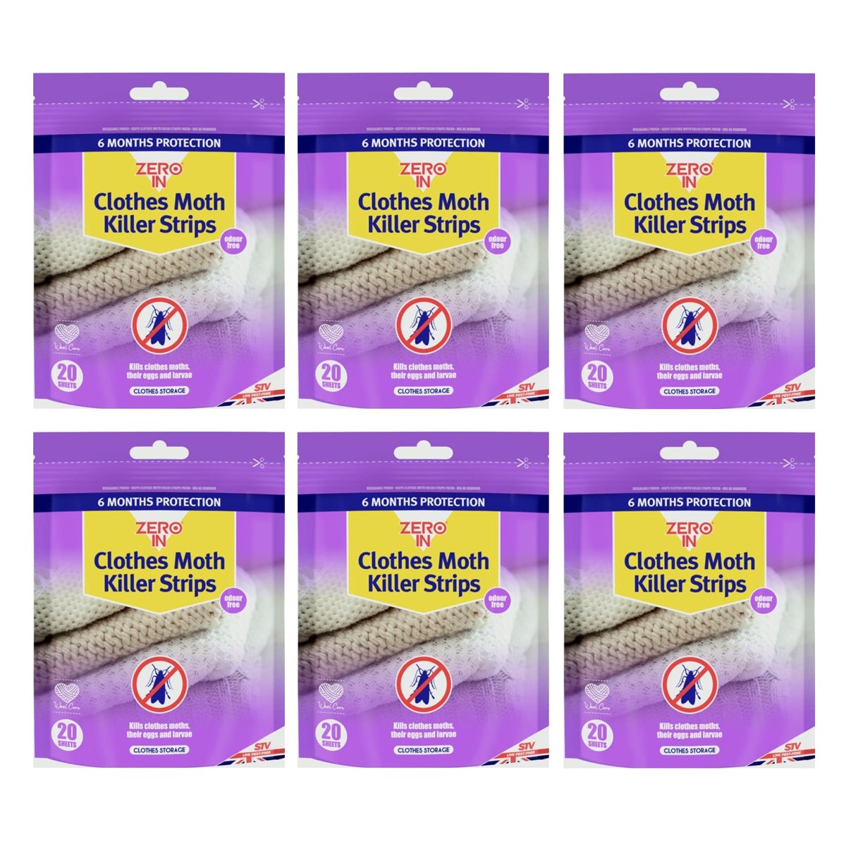 Case of 6 x Zero In Clothes Moth Killer Strips Pack of 20