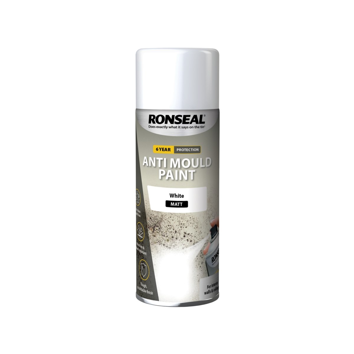 Ronseal 6 Year Anti Mould Paint Spray Matt White 400ml