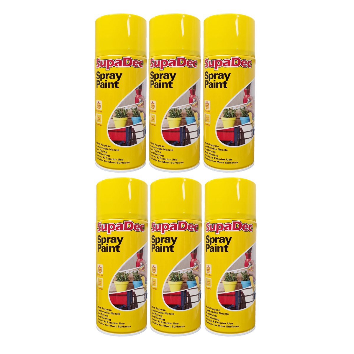 Case of 6 x SupaDec Spray Paint Yellow 400ml