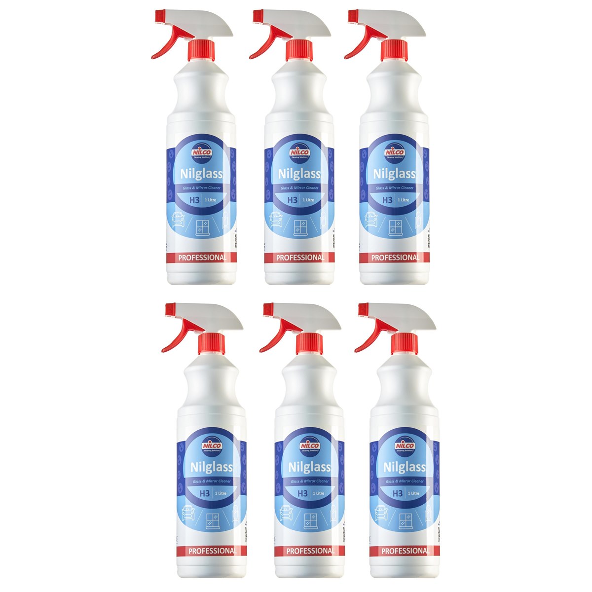 Case of 6 x Nilco Nilglass Professional (H3) Glass and Mirror Cleaner Spray 1 Litre