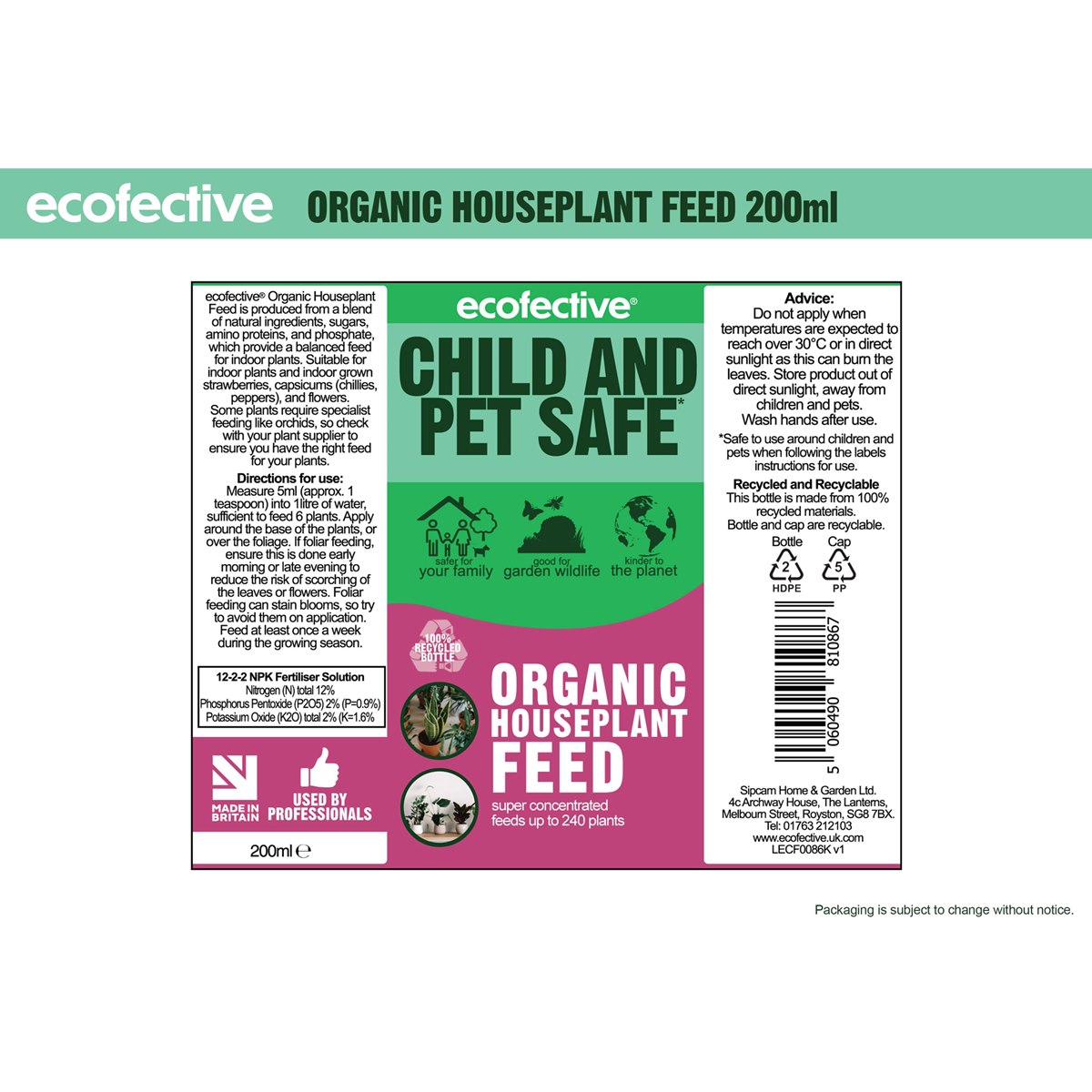 Ecofective Organic Houseplant Feed usage instructions