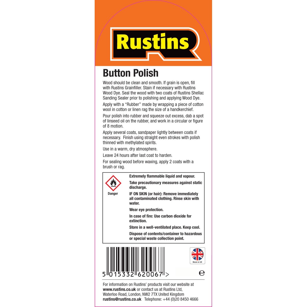 Rustins Button Polish usage instructions