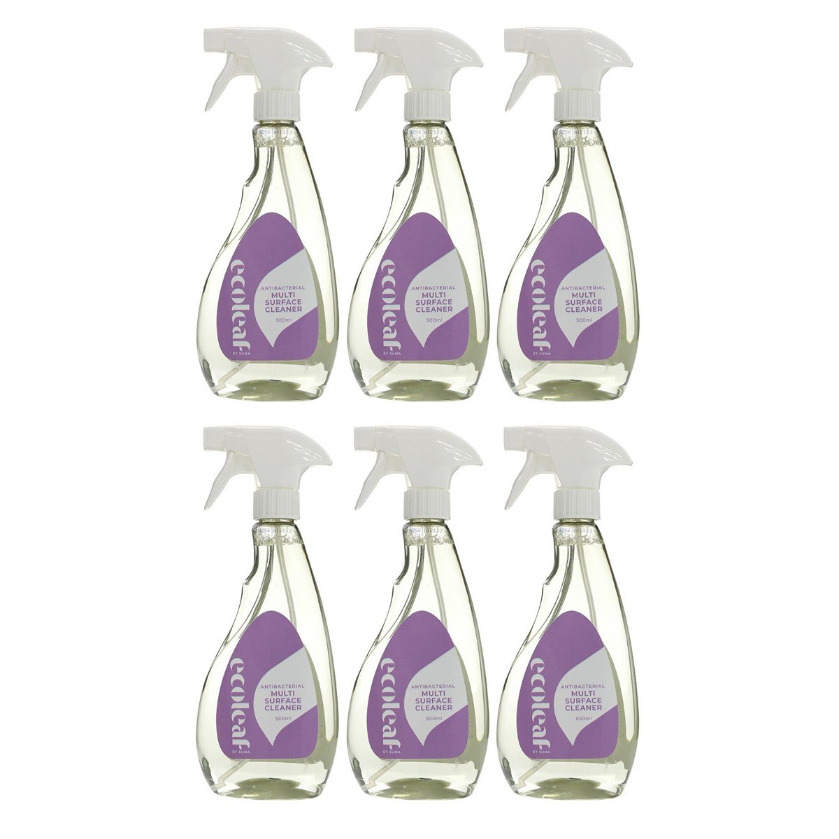 Case of 6 x Ecoleaf By Suma Antibacterial Multi Surface Spray Cleaner 500ml 