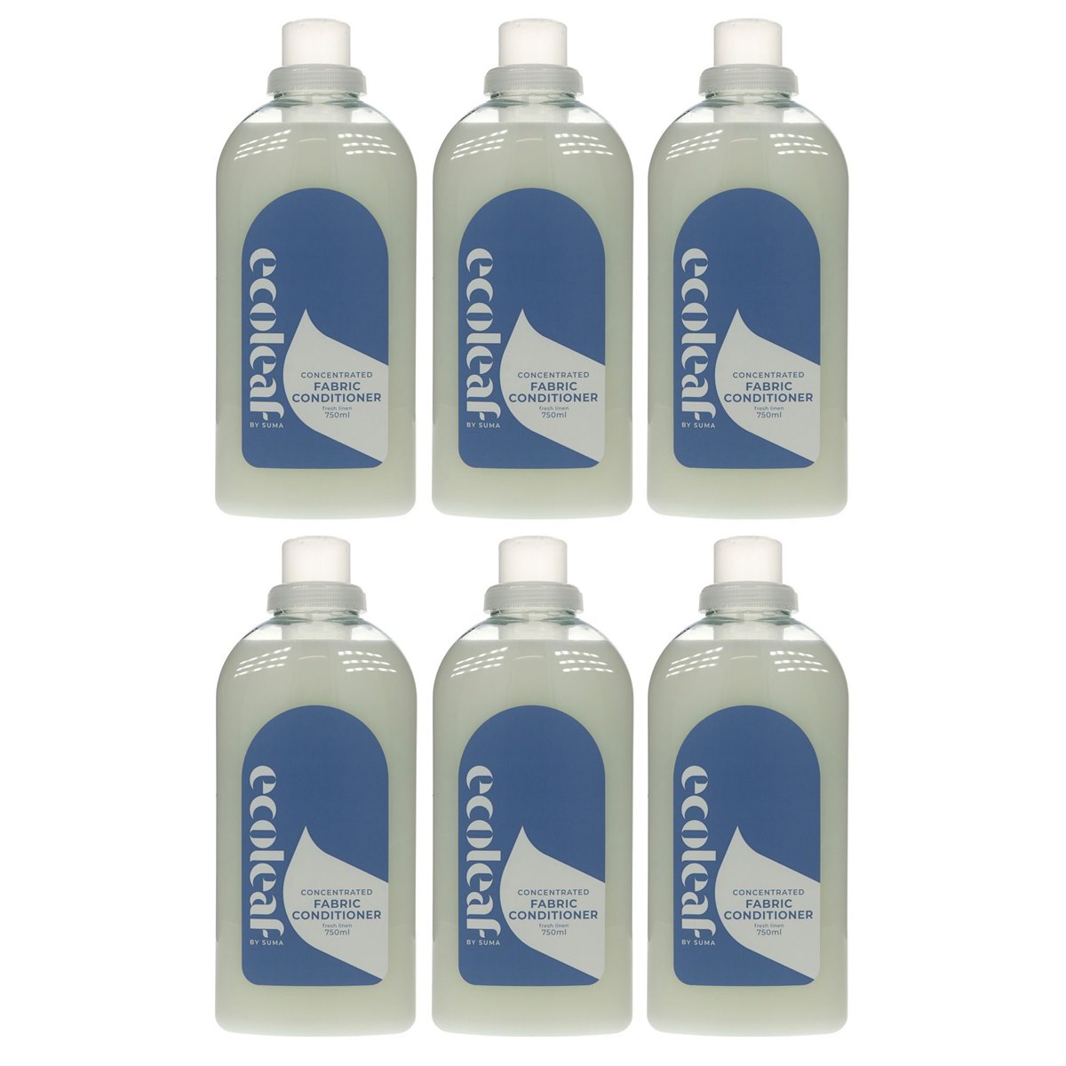 Case of 6 x Ecoleaf By Suma Concentrated Fabric Conditioner Fresh Linen 750ml
