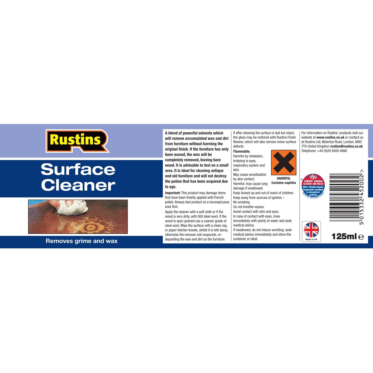 Rustins Surface Cleaner usage instructions