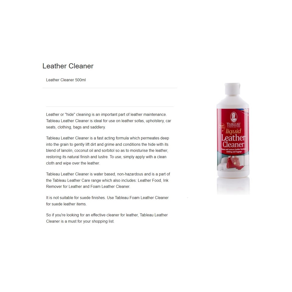 Tableau Leather Cleaner Usage Instructions