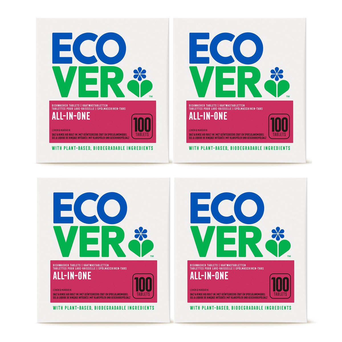 Case of 4 x Ecover All In One Dishwasher Tablets Pack of 100