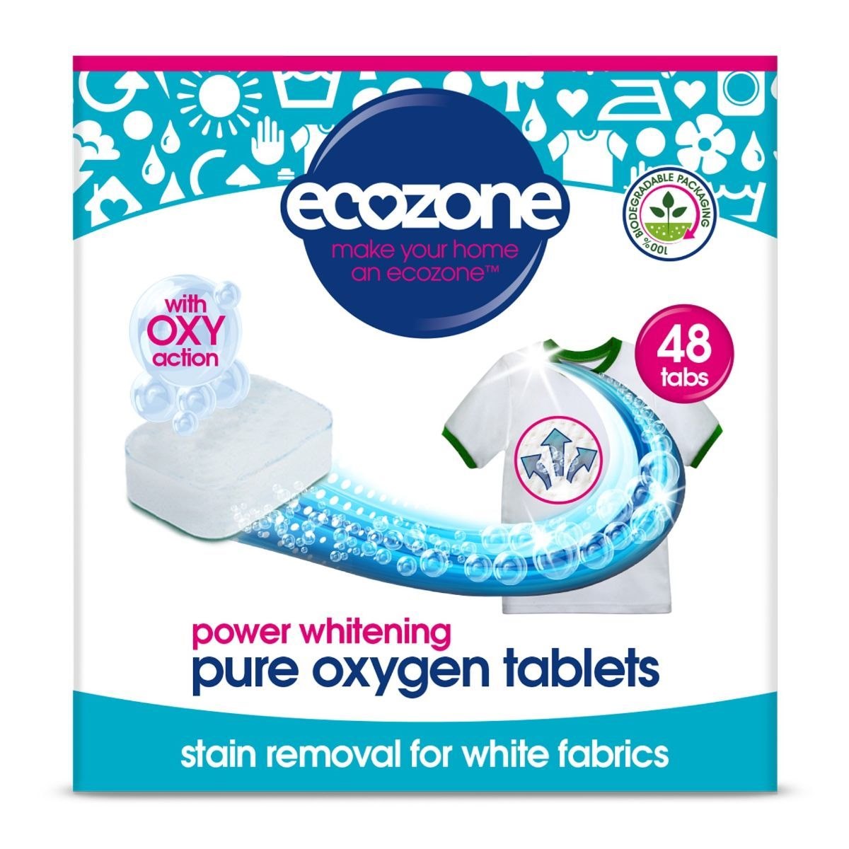 Ecozone Power Whitening Pure Oxygen Stain Removal Tablets For Whites Pack of 48