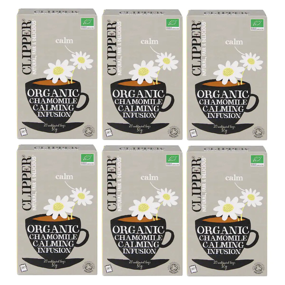 Case of 6 Clipper Organic Calming Chamomile Infusion 20 Enveloped Bags 30g