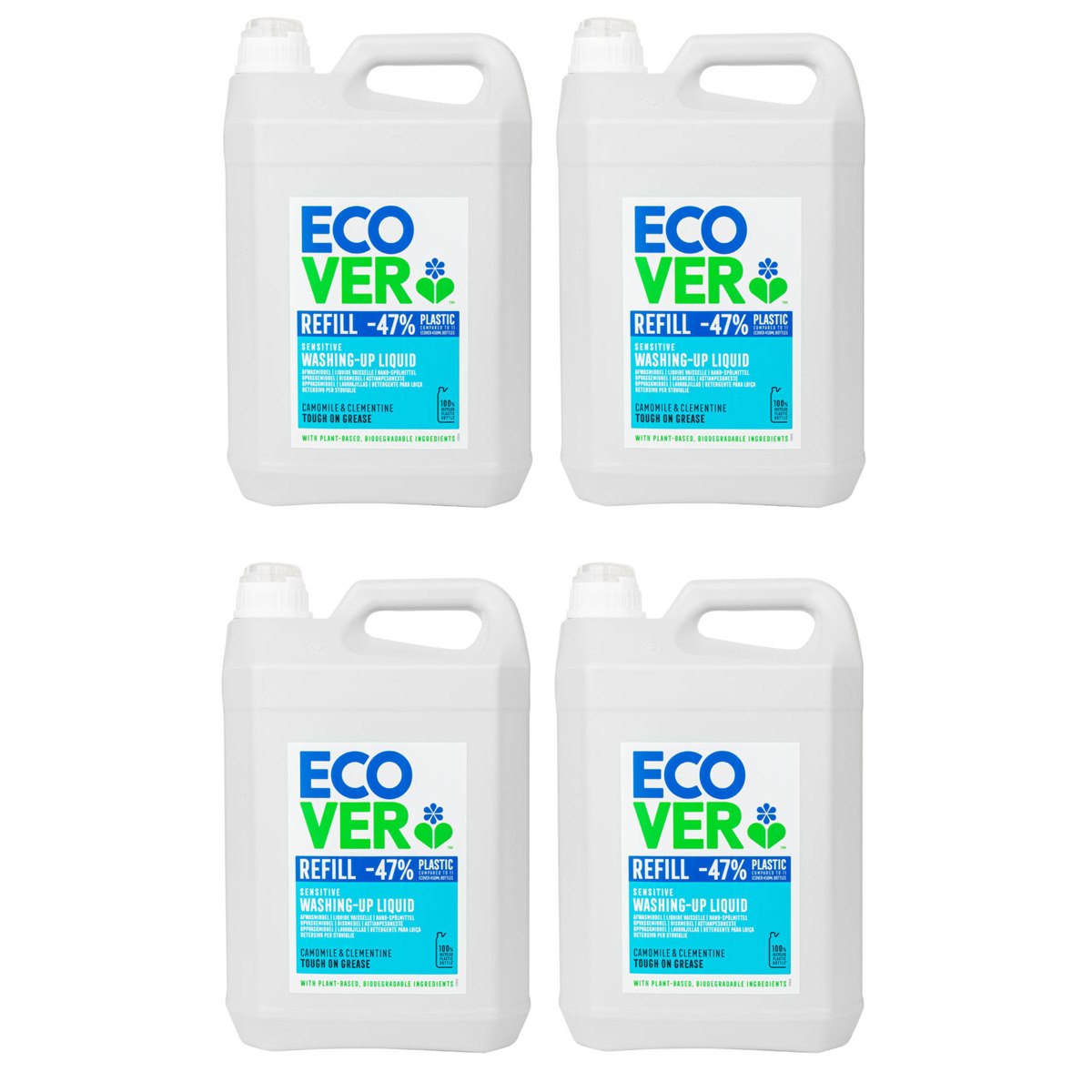 Case of 4 x Ecover Washing Up Liquid Camomile and Clementine 5 Litre Refill