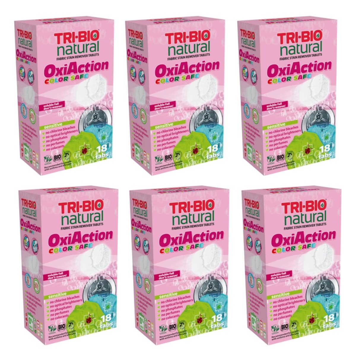 Case of 6 x TRI-BIO OxiAction Fabric Stain Remover Tablets (18) Color Safe
