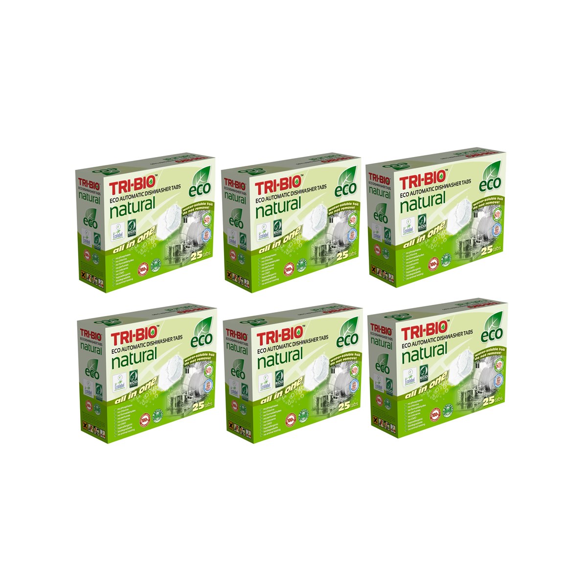 Case of 6 x Tri-Bio Eco All In One Dishwasher Tablets 500g (25 Tablets)