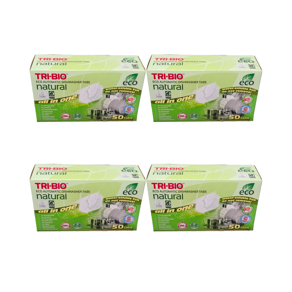 Case of 4 x Tri-Bio Eco All In One Dishwasher Tablets 50 Tablets (200 Tablets)