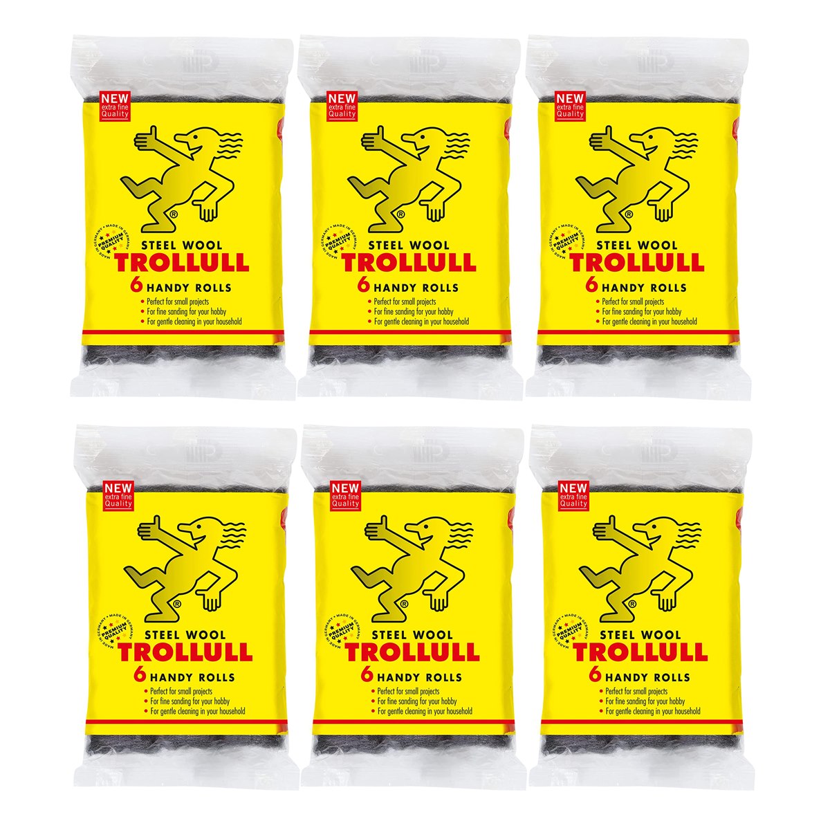 Case of 6 x Trollull Premium Quality Extra Fine Steel Wool Pads 6 Pack