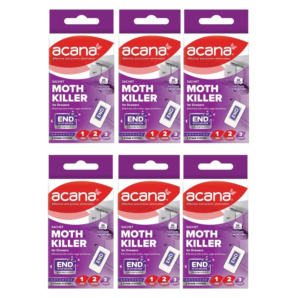 Case of 6 x Acana Sachet Moth Killer and Freshener Pack of 20 Sachets
