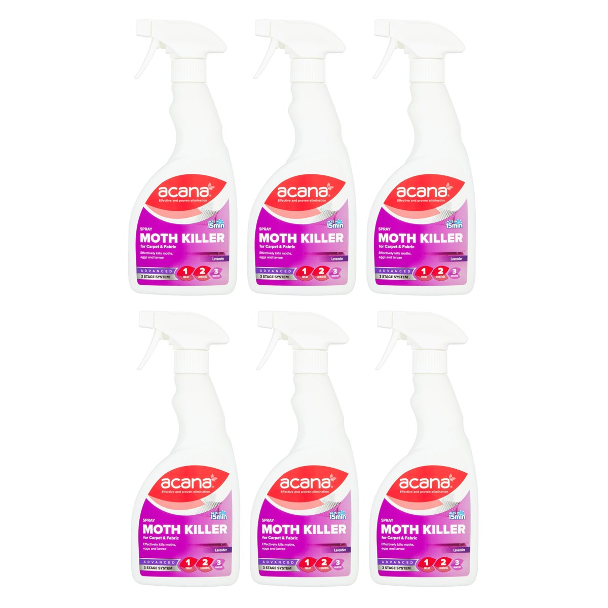 Case of 6 x Acana Carpet, Fabric Moth Killer and Freshener with Lavender Fragrance 500ml