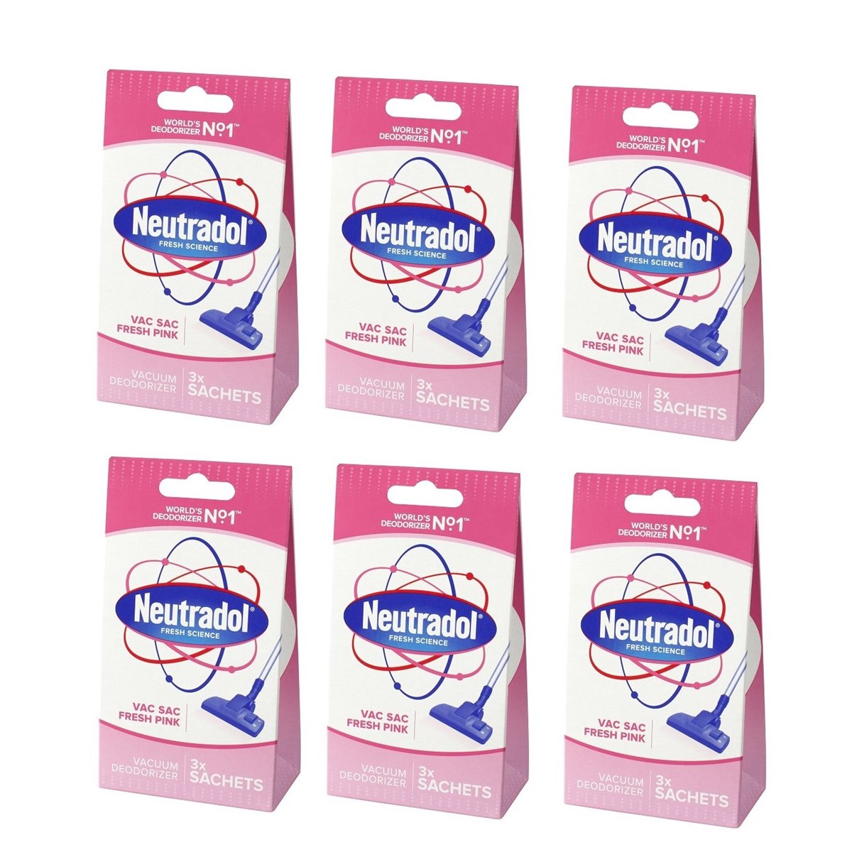 Case of 6 x Neutradol Fresh Pink Vac Sac Deodorizer 3 Sachets