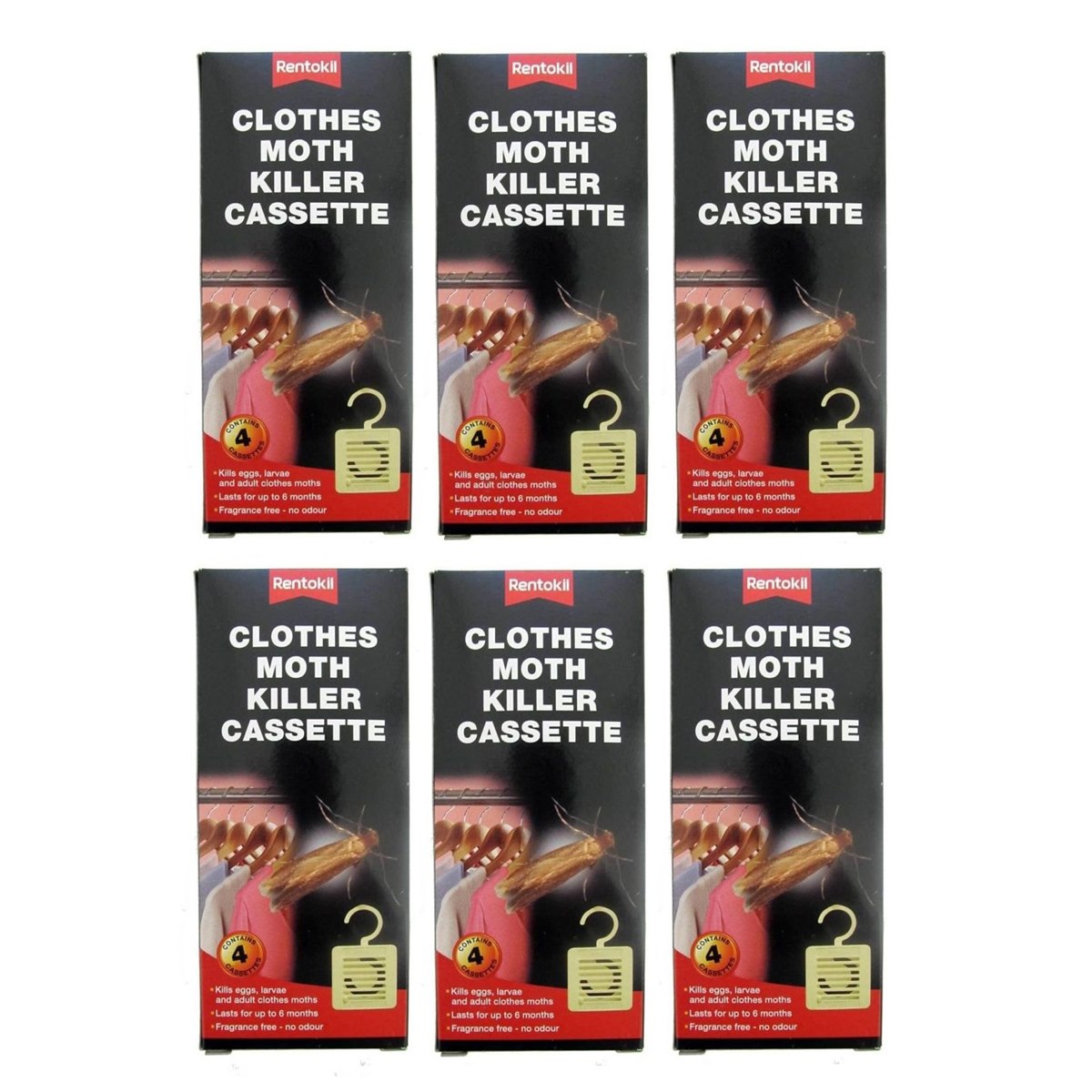 Case of 6 x Rentokil Clothes Moth Killer Cassette Pack of 4