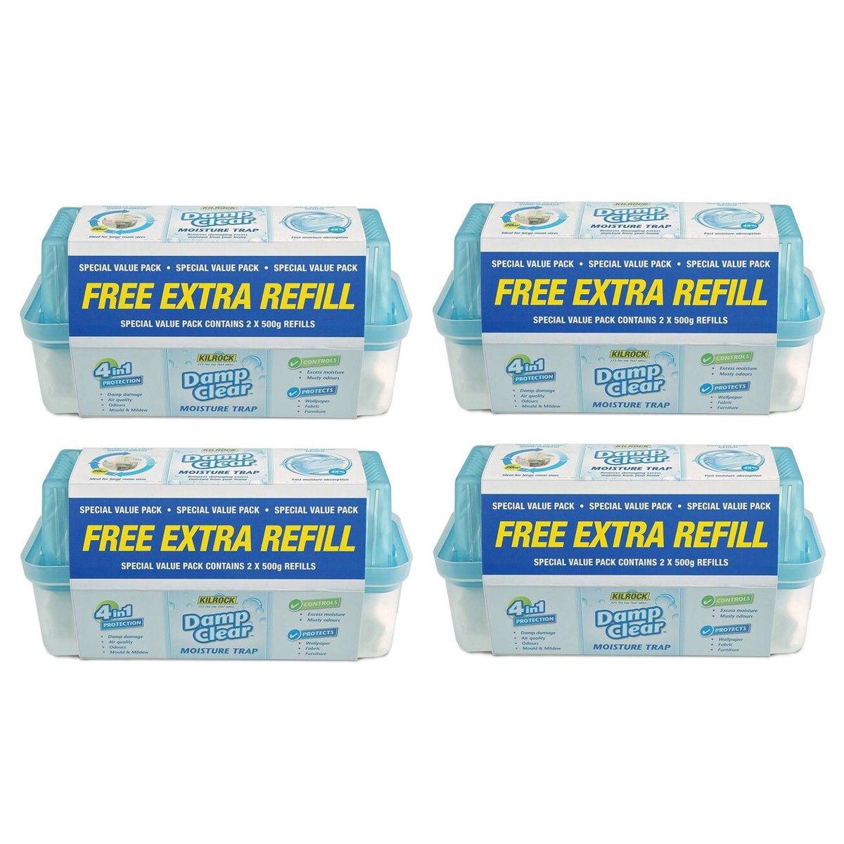 Case of 4 x Kilrock Damp Clear Moisture Absorber (Slimline) with FREE Refill