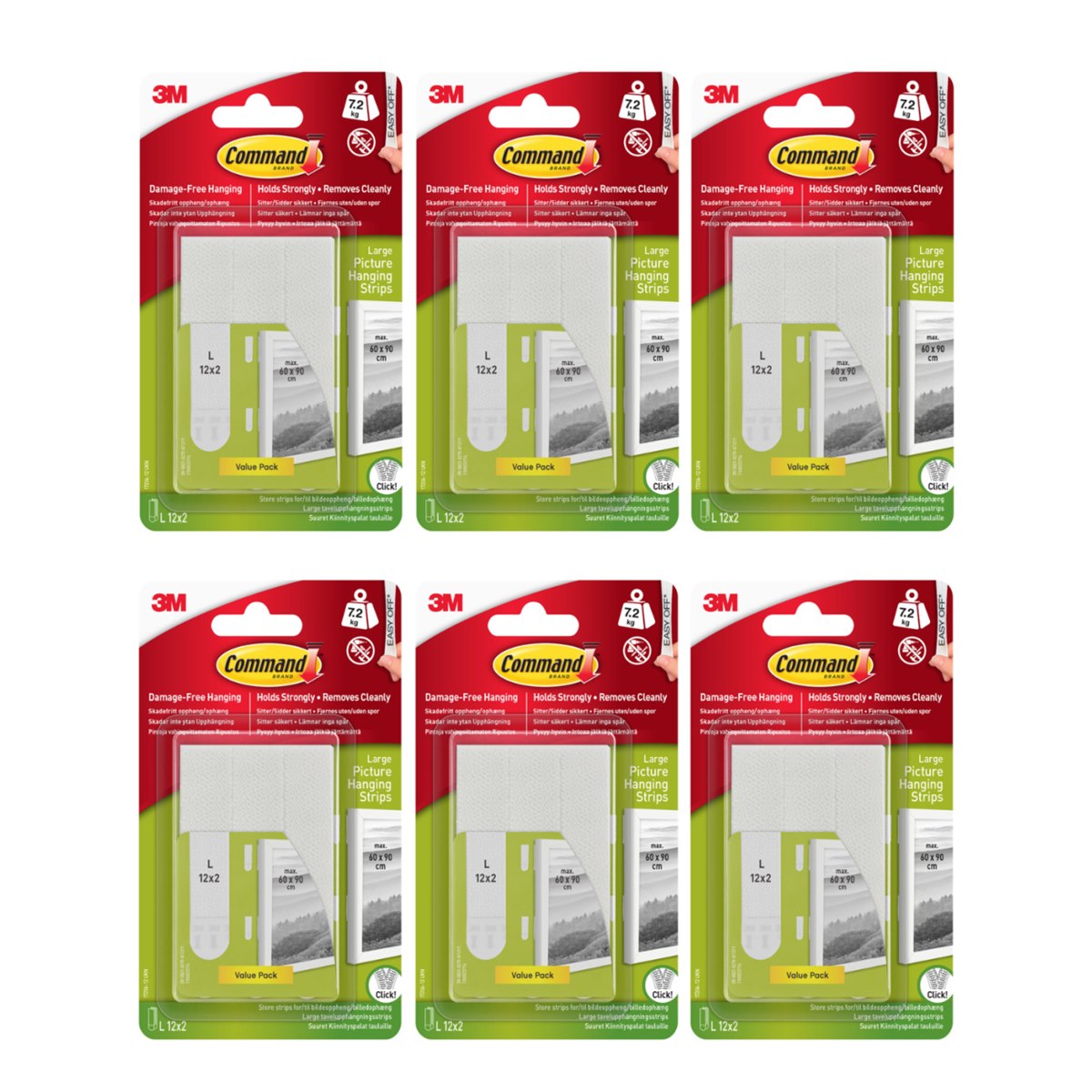 Case of 6 x Command Large Picture Hanging Strips Value Pack of 12