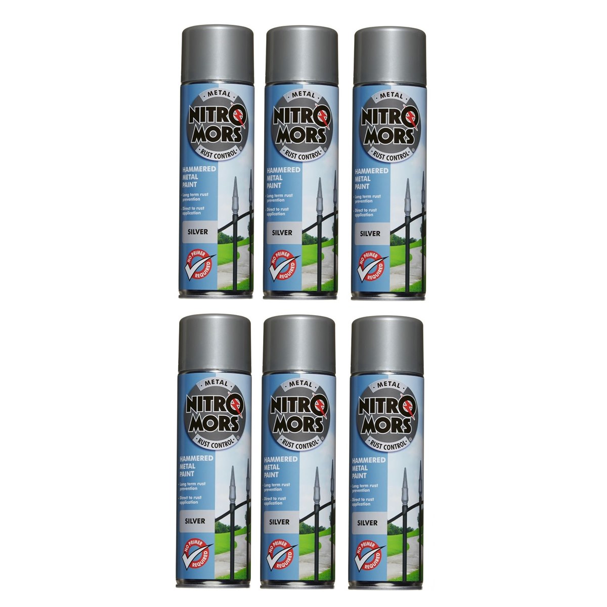 Case of 6 x NitroMors Hammered Metal Paint 500ml Silver