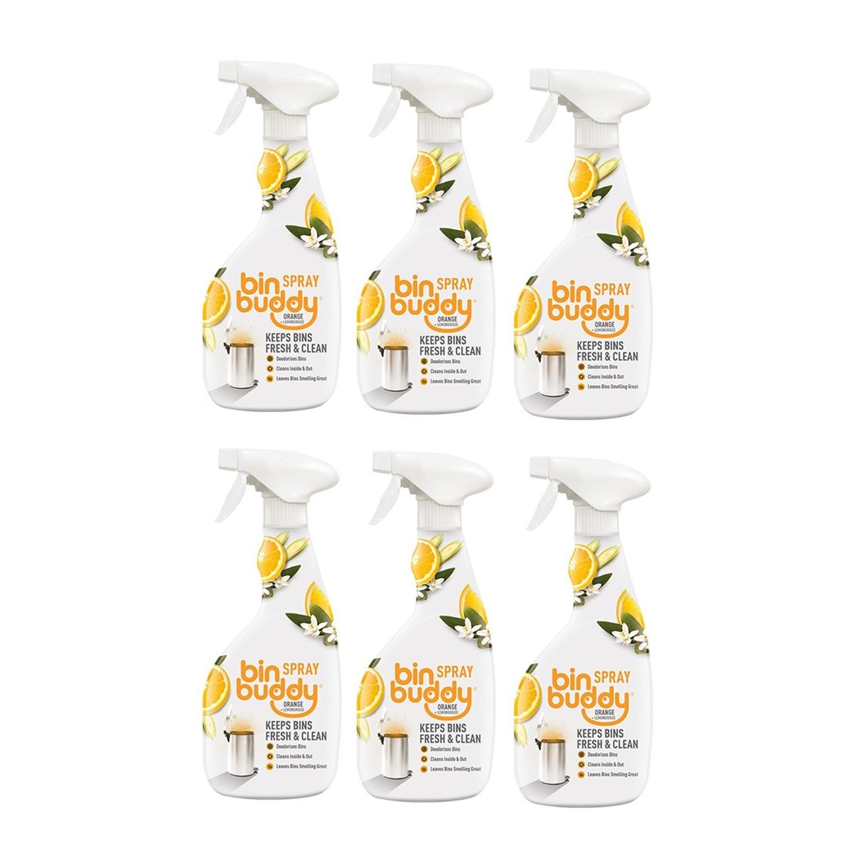 Case of 6 x Bin Buddy Bin Disinfectant Spray Orange & Lemongrass 500ml
