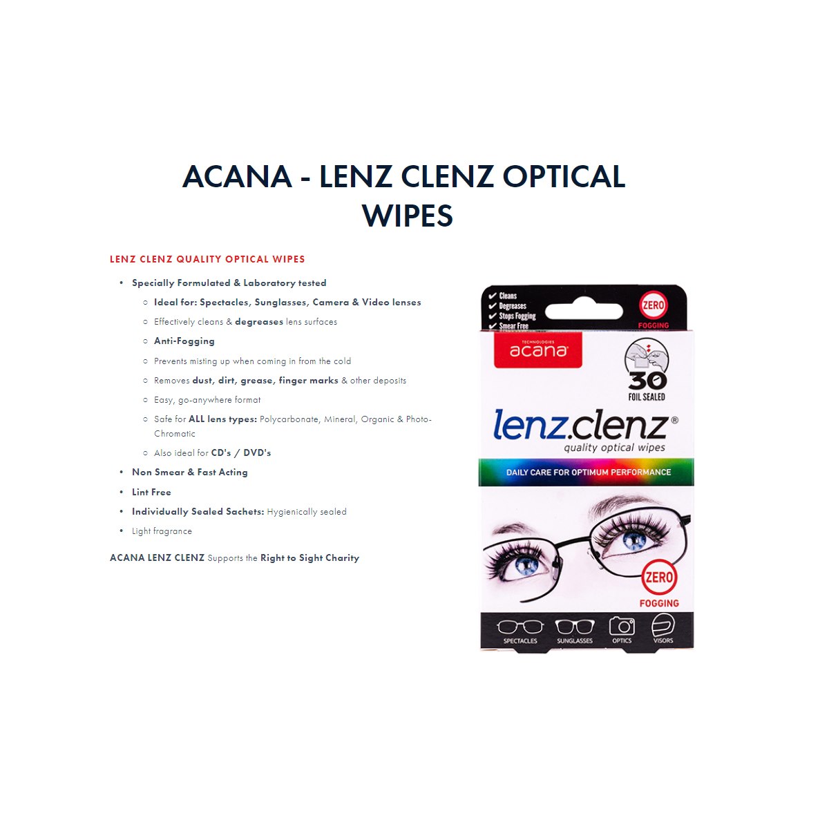 Acana Wipes for Glasses