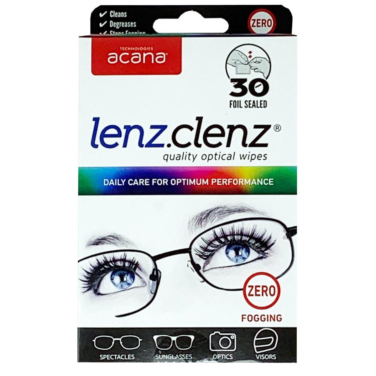 Acana Lenz Clenz Optical Cleaning Wipes 30 Pack