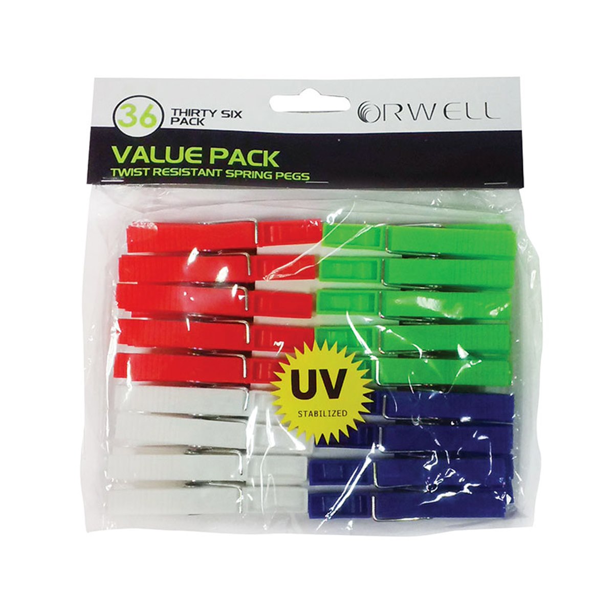 Orwell Twist Resistant Plastic Spring Pegs Value Pack of 36