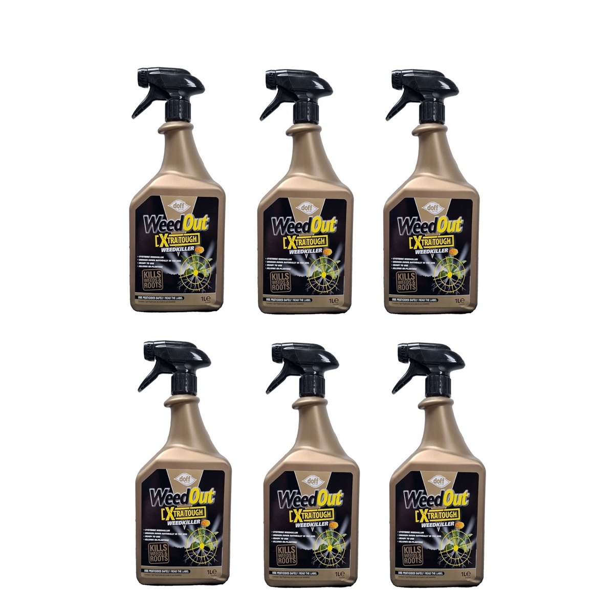 Case of 6 x Doff Weedout Extra Tough Weedkiller Ready To Use Trigger Spray 1 Litre