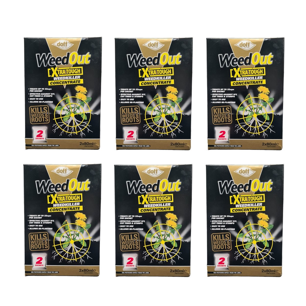 Case of 6 x Doff Weedout Extra Tough Weed Killer Concentrate 2 x 80ml Sachets